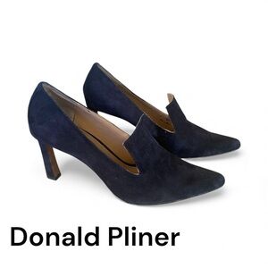 Donald Pliner Navy Suede Pointed Toe Heels Slip-On Pump Designer Shoes SZ 8
